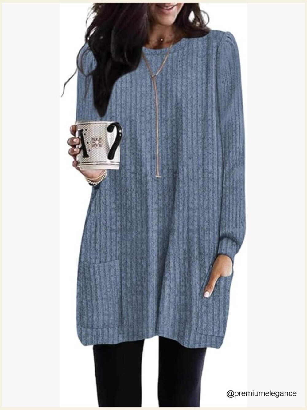 Long Sleeve Tunic Top with Pockets, Loose Fit Sweater for Leggings